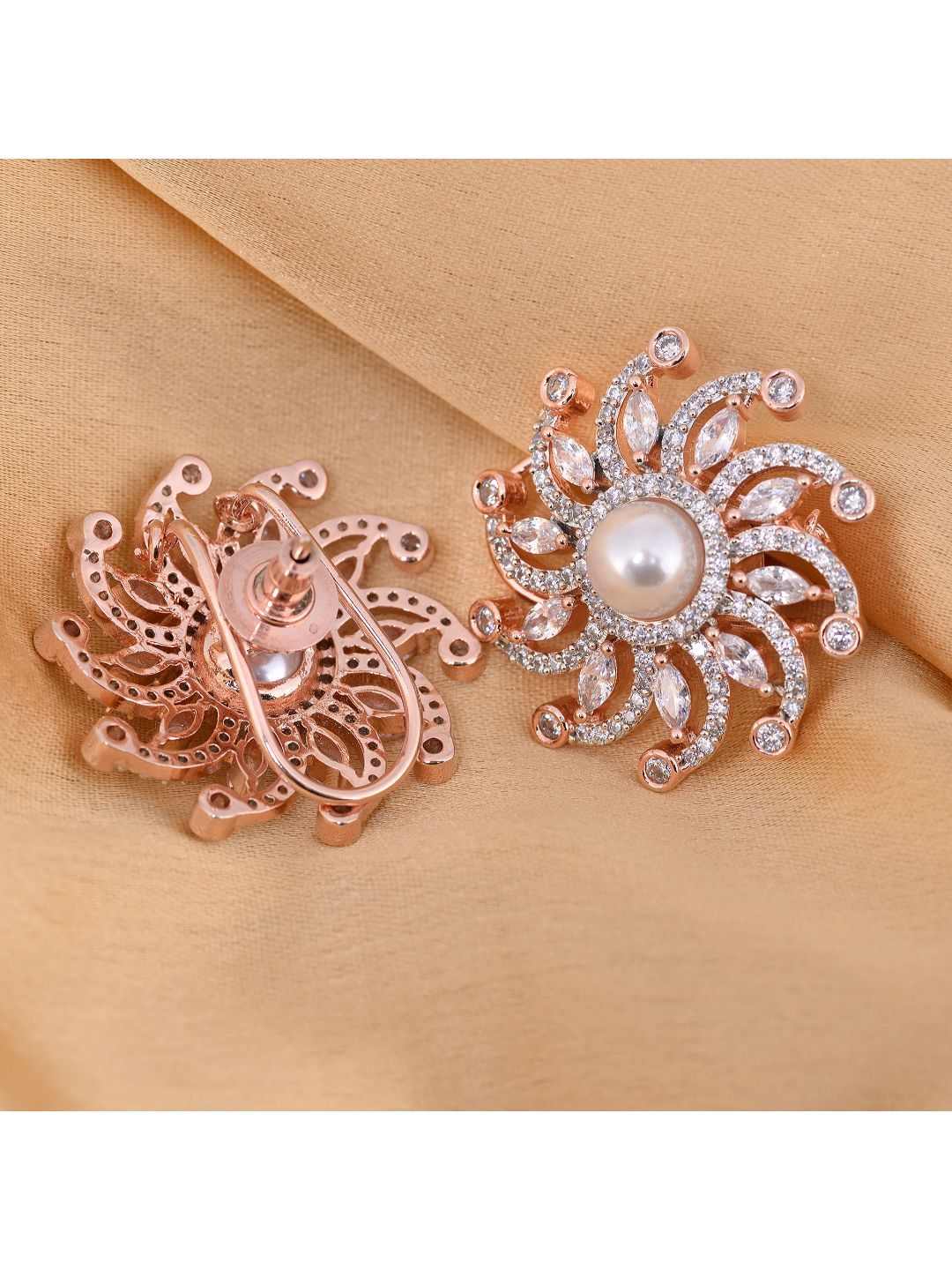 Sun shaped exquisite design pearl studs