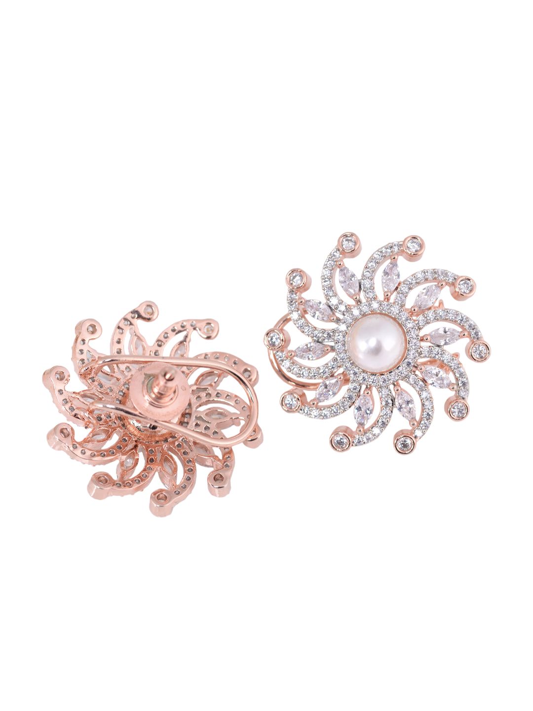 Sun shaped exquisite design pearl studs