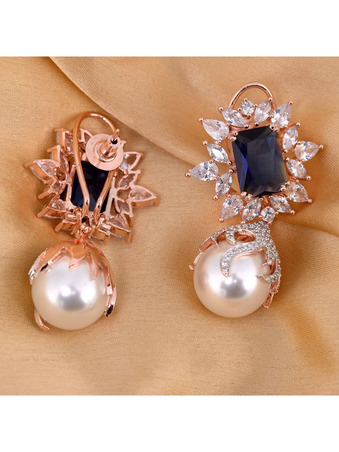 Royal Sapphire studded pearl drop earrings