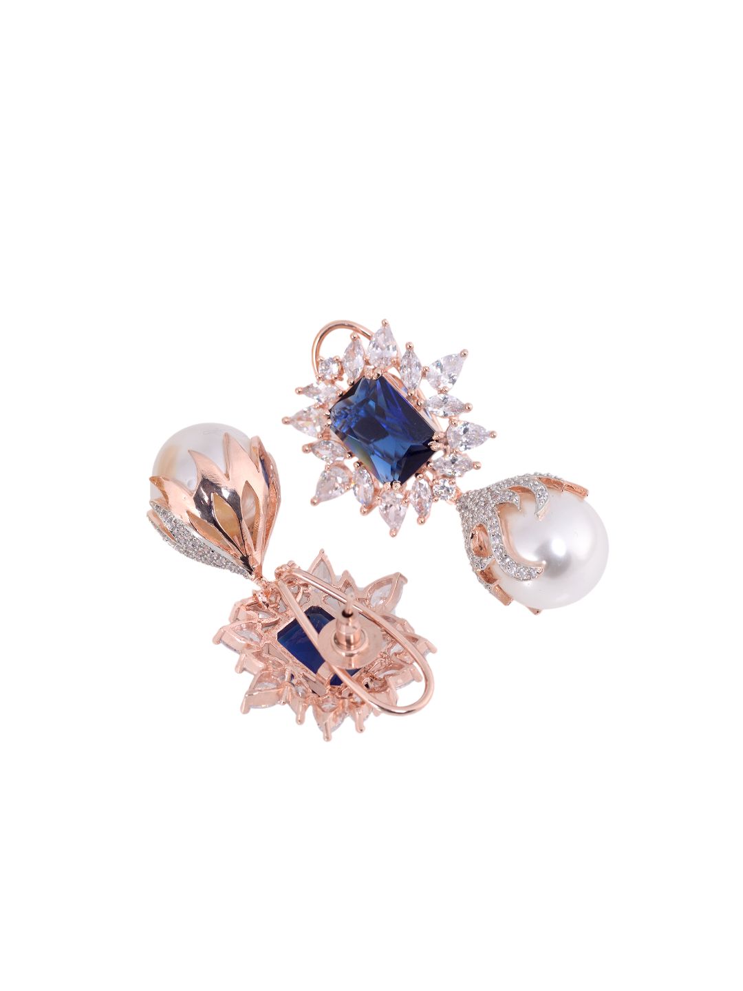 Royal Sapphire studded pearl drop earrings