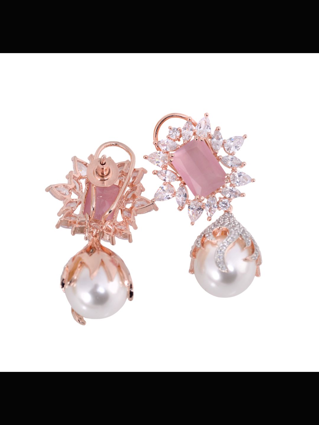 Royal Pink studded pearl drop earrings