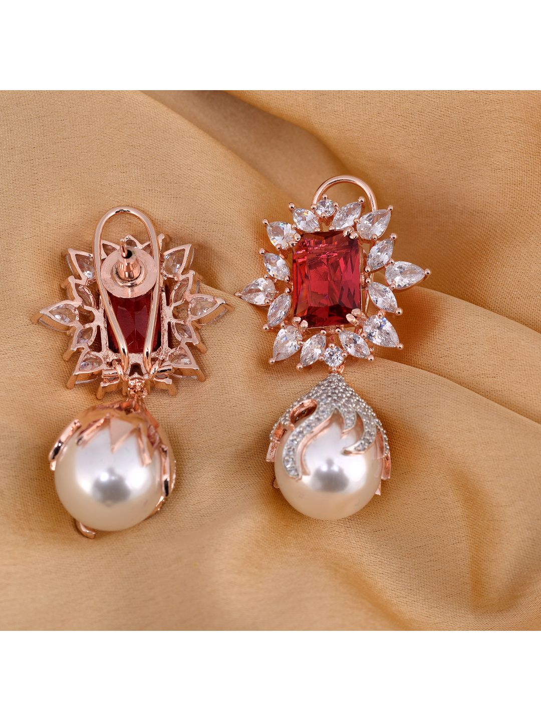 Royal Ruby studded pearl drop earrings