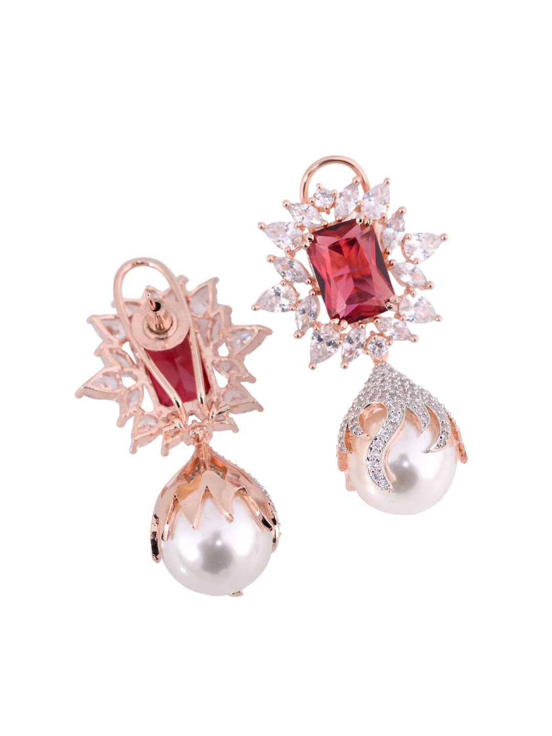 Royal Ruby studded pearl drop earrings