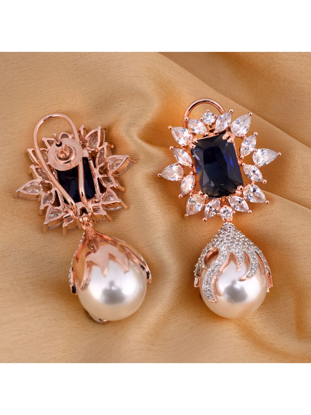 Royal Sapphire studded pearl drop earrings