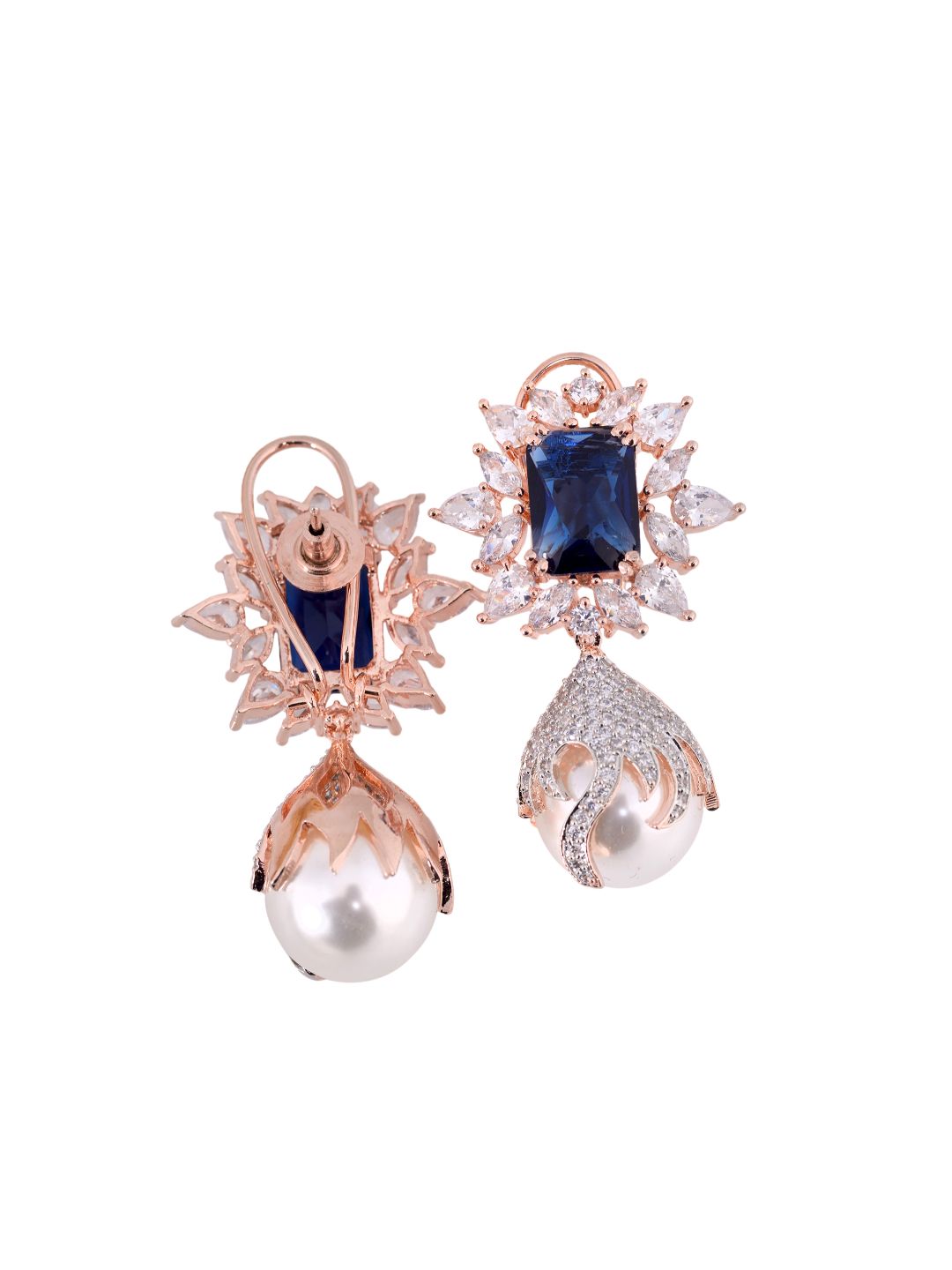 Royal Sapphire studded pearl drop earrings