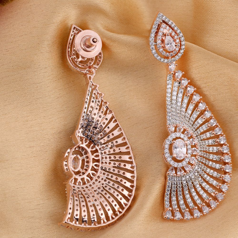 Semicircular diamond drop earrings, rose gold plated