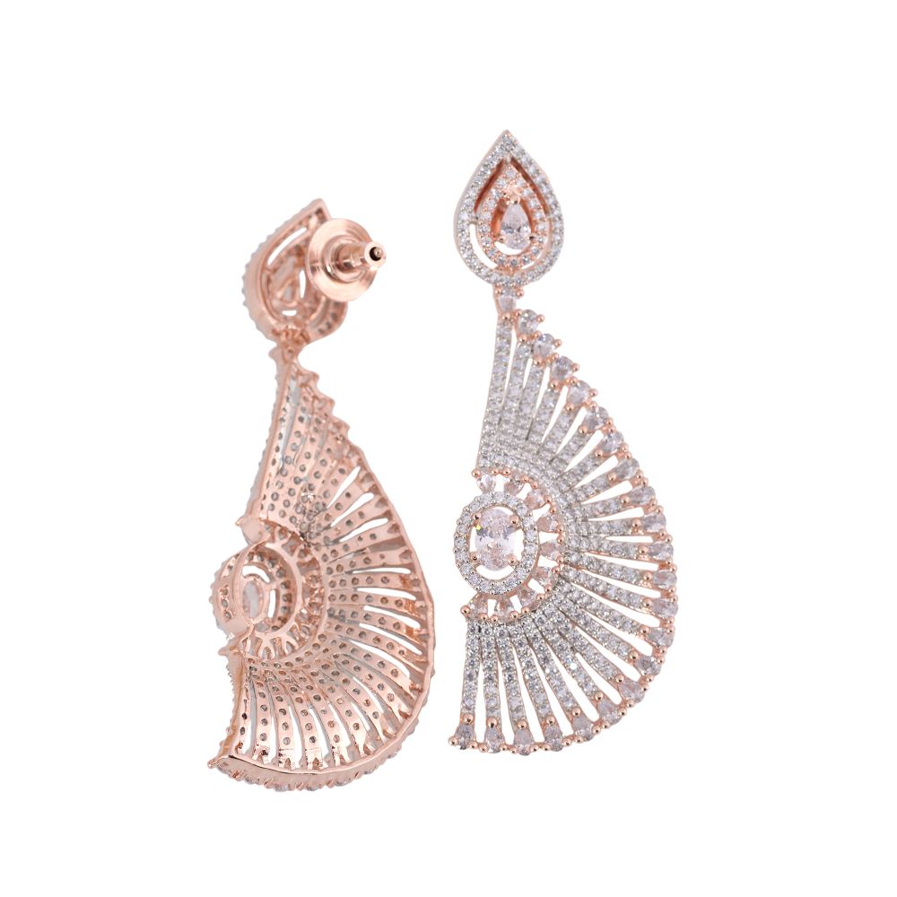 Semicircular diamond drop earrings, rose gold plated