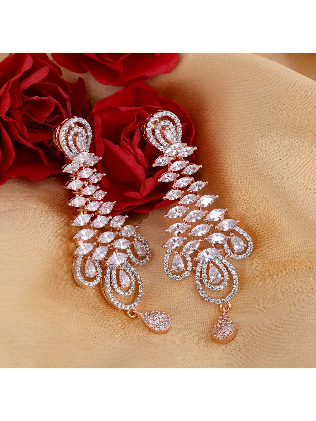 Stunning big diamond earrings for women, rose gold plated