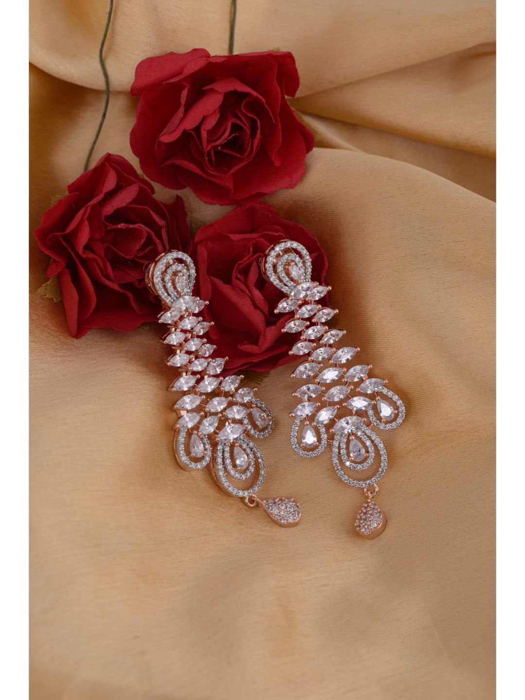 Stunning big diamond earrings for women, rose gold plated