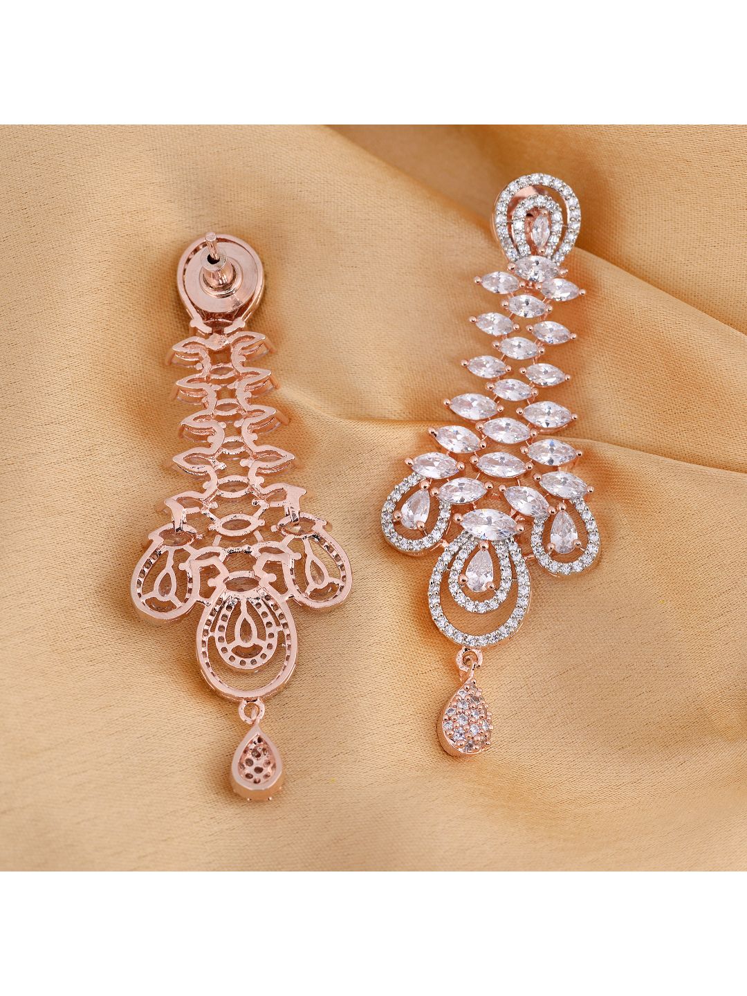 Stunning big diamond earrings for women, rose gold plated