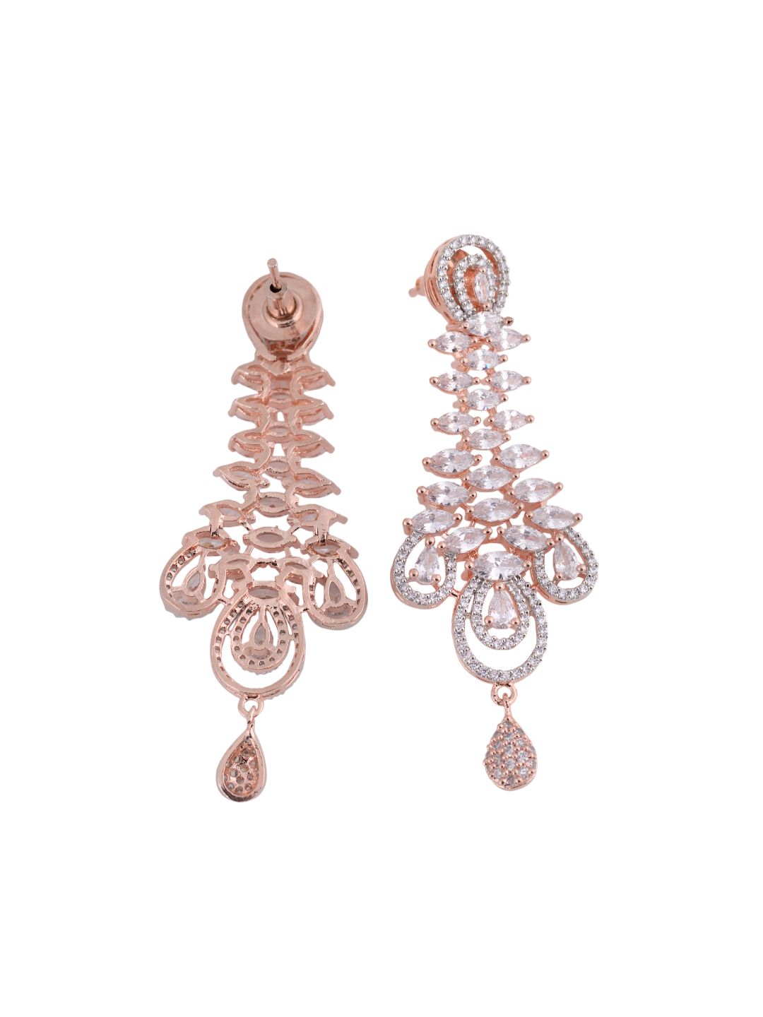 Stunning big diamond earrings for women, rose gold plated