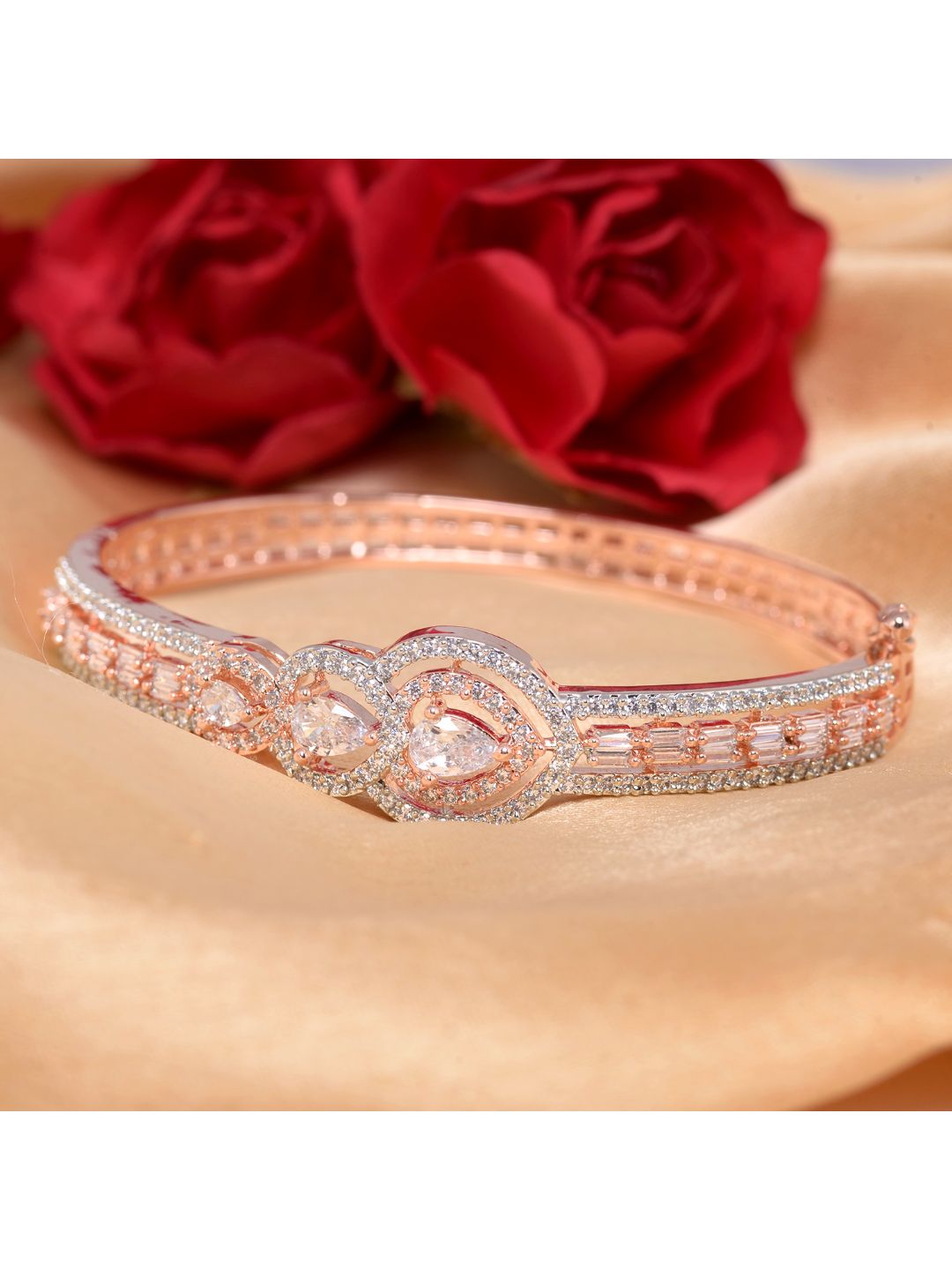 Rose Gold plated AD studded Drop Design Bracelet for Women & Girls