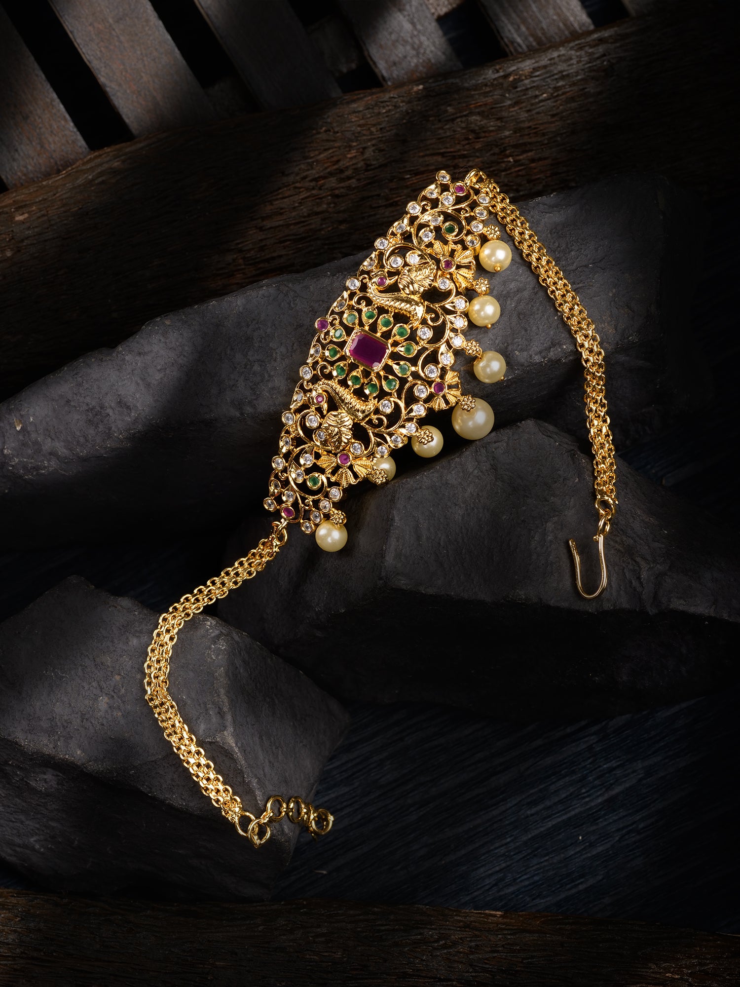 Gold Plated Red AD Studded Handcrafted Armlet Bracelet