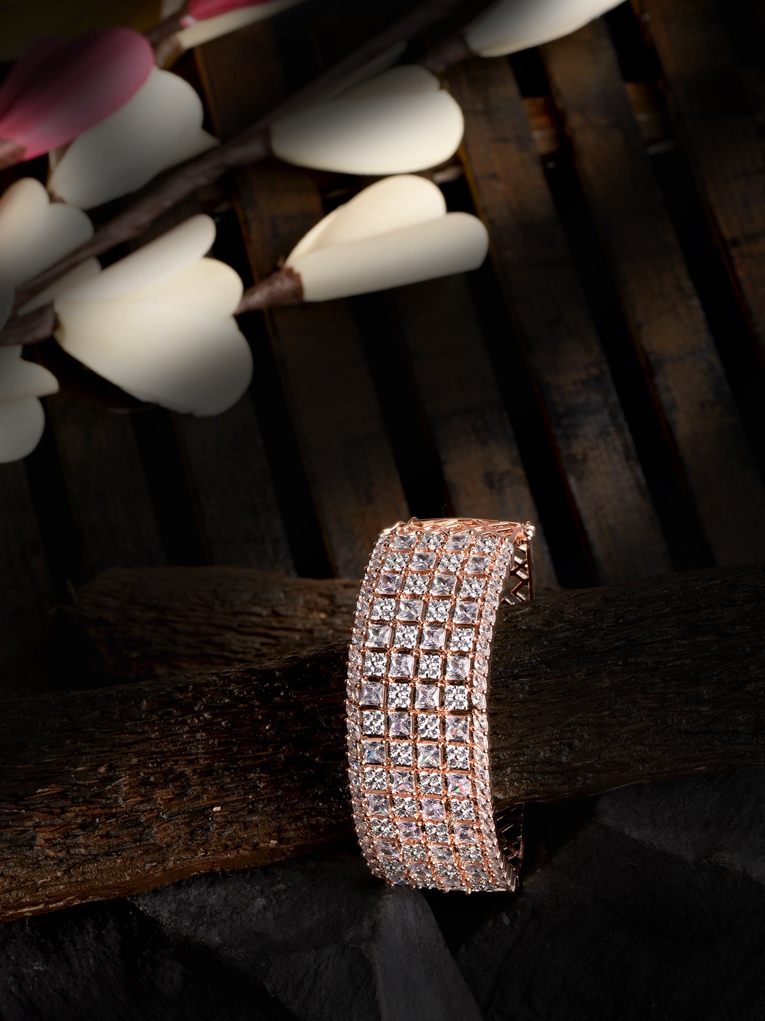 Rose Gold Plated White AD studded Handcrafted Contemporary Barcelet