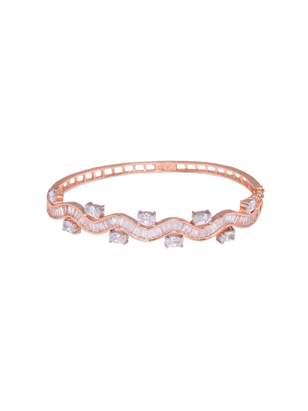 Rose Gold plated AD studded Wavy Pattern Bracelet for Women & Girls