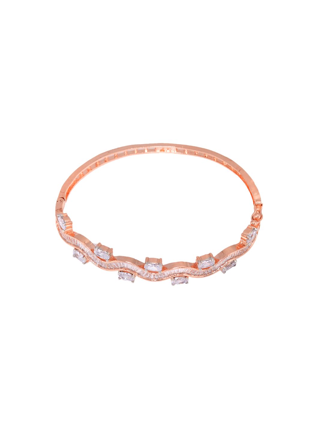 Rose Gold plated AD studded Wavy Pattern Bracelet for Women & Girls
