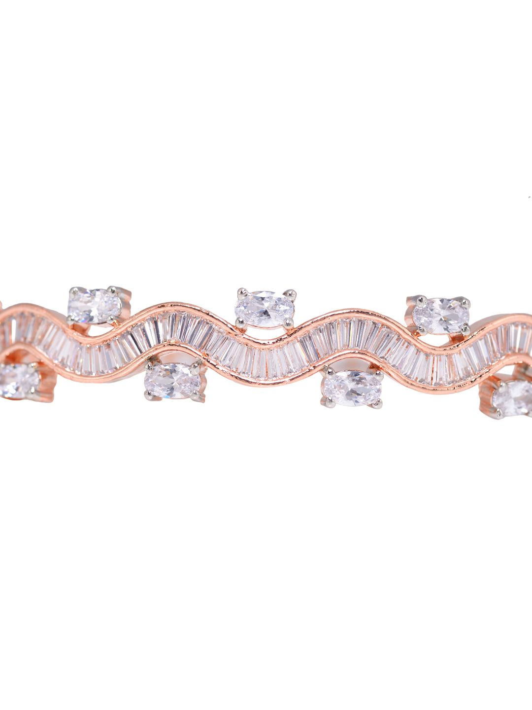 Rose Gold plated AD studded Wavy Pattern Bracelet for Women & Girls