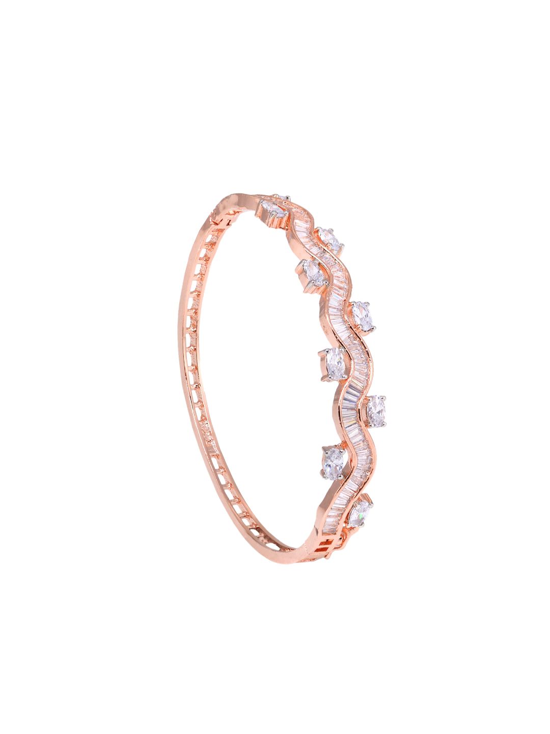 Rose Gold plated AD studded Wavy Pattern Bracelet for Women & Girls