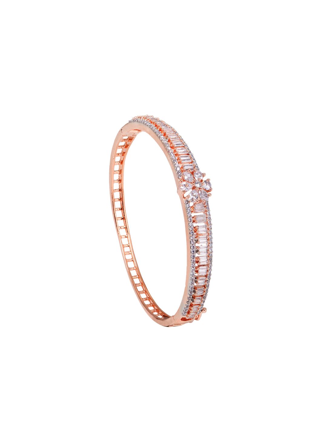 Rose Gold plated AD studded Floral design Bracelet for Women & Girls
