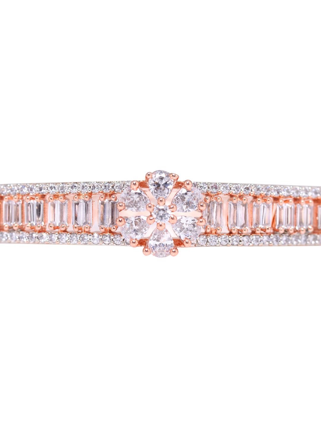 Rose Gold plated AD studded Floral design Bracelet for Women & Girls