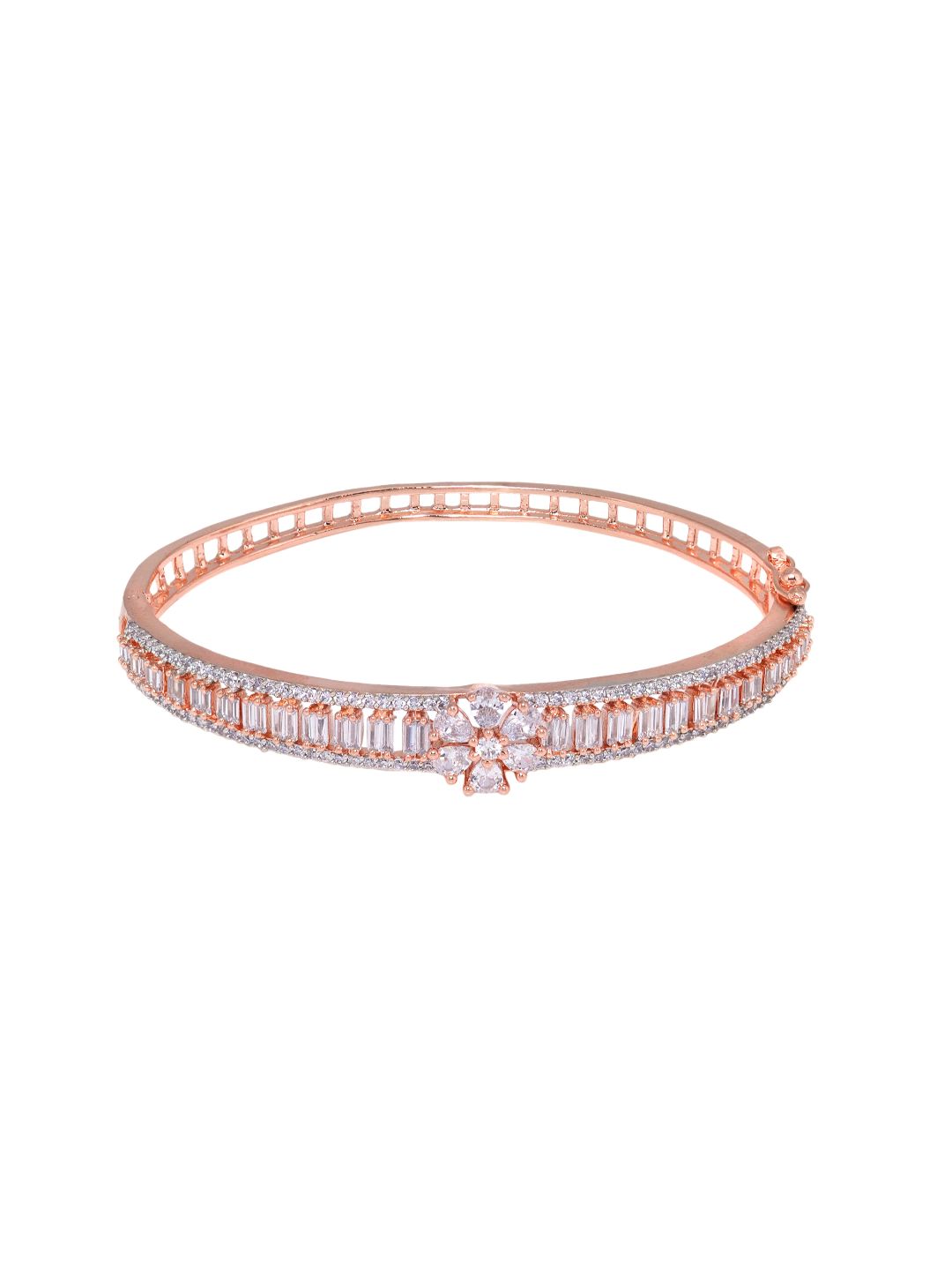Rose Gold plated AD studded Floral design Bracelet for Women & Girls