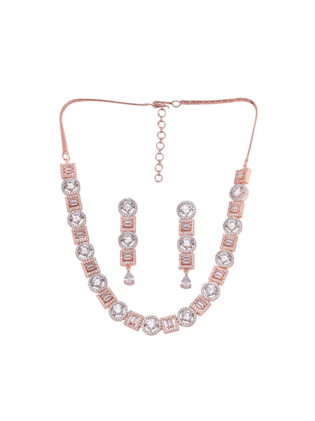 Beautiful light necklace set matching earrings, rose gold plated