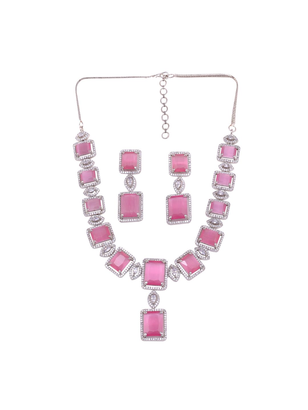 Big rose quartz stuuded handcrafted necklace set earrings