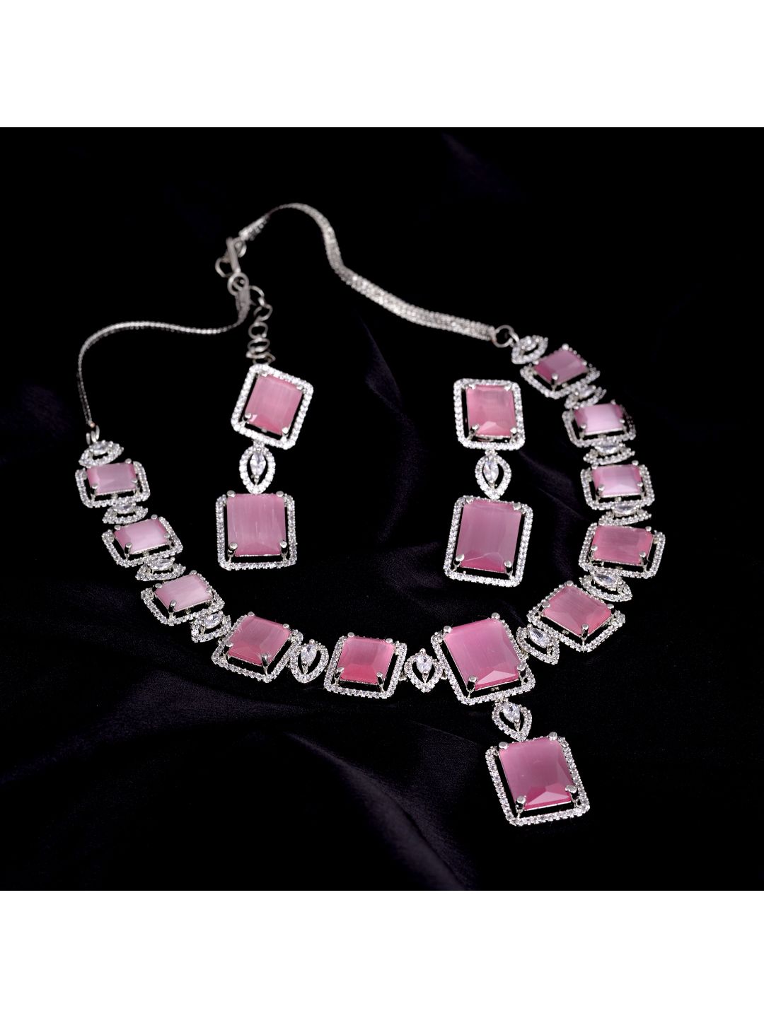 Big rose quartz stuuded handcrafted necklace set earrings