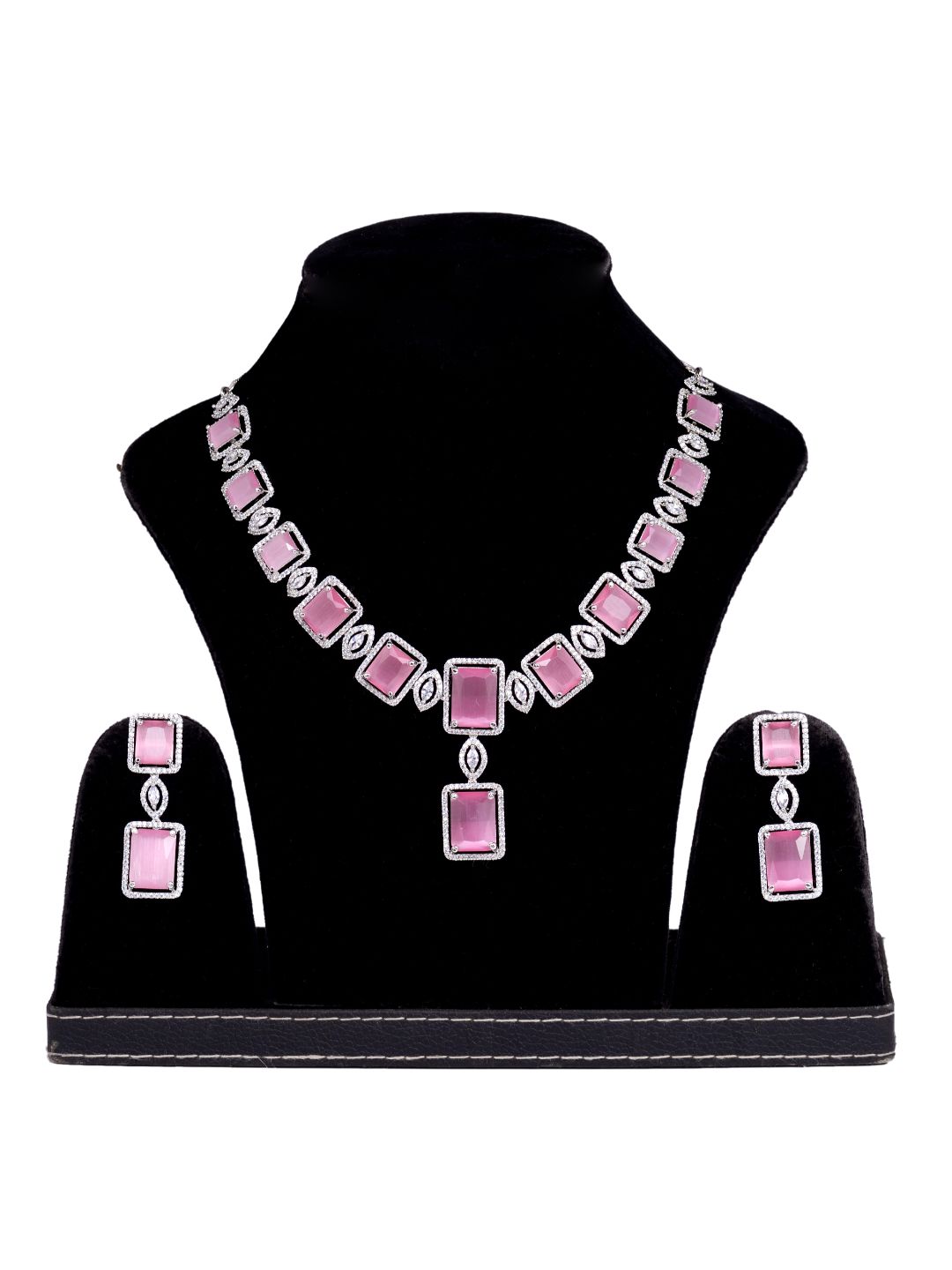 Big rose quartz stuuded handcrafted necklace set earrings