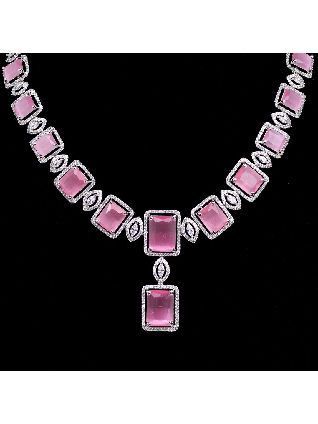 Big rose quartz stuuded handcrafted necklace set earrings