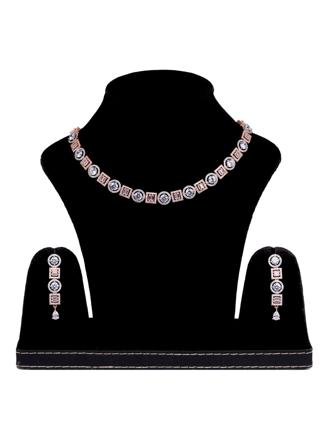 Beautiful light necklace set matching earrings, rose gold plated