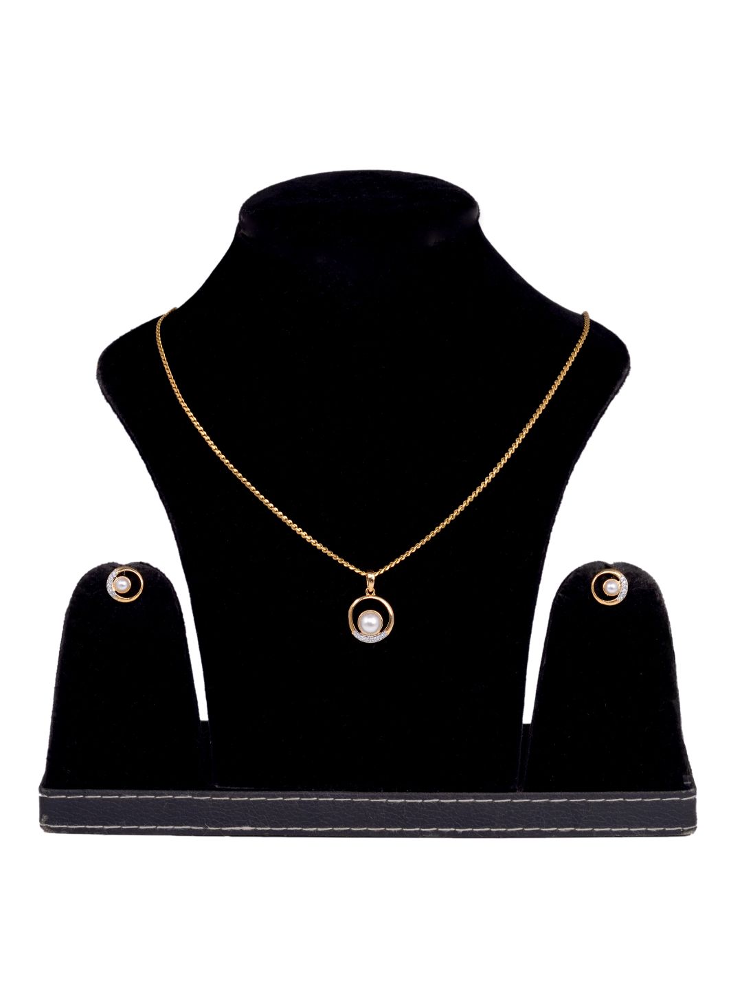 Gold plated AD and Pear studded Elegant Pendant Earrings set chain for Women & Girls
