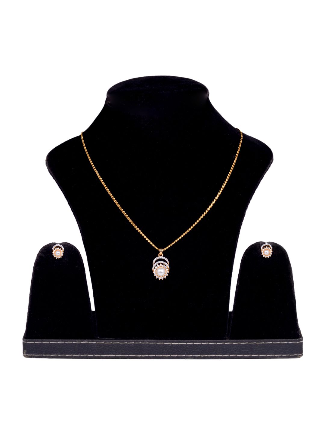Gold plated AD and Pearl studded Pendant Earrings set chain for Women Girls