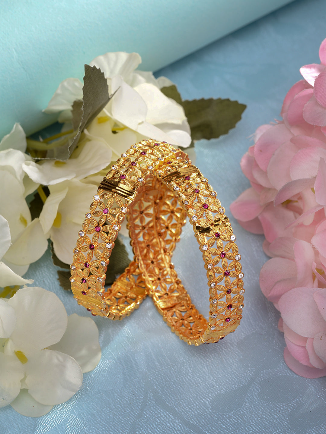 Gold Plated Set of 2 Tiny AD Studded Matching Bangles