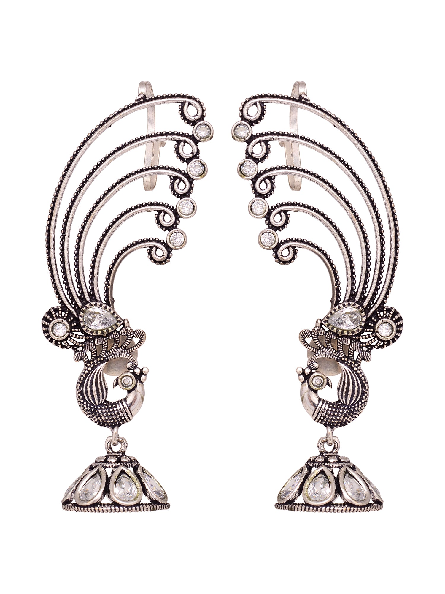 Silver Plated design Oxidised Jhumka Earrings