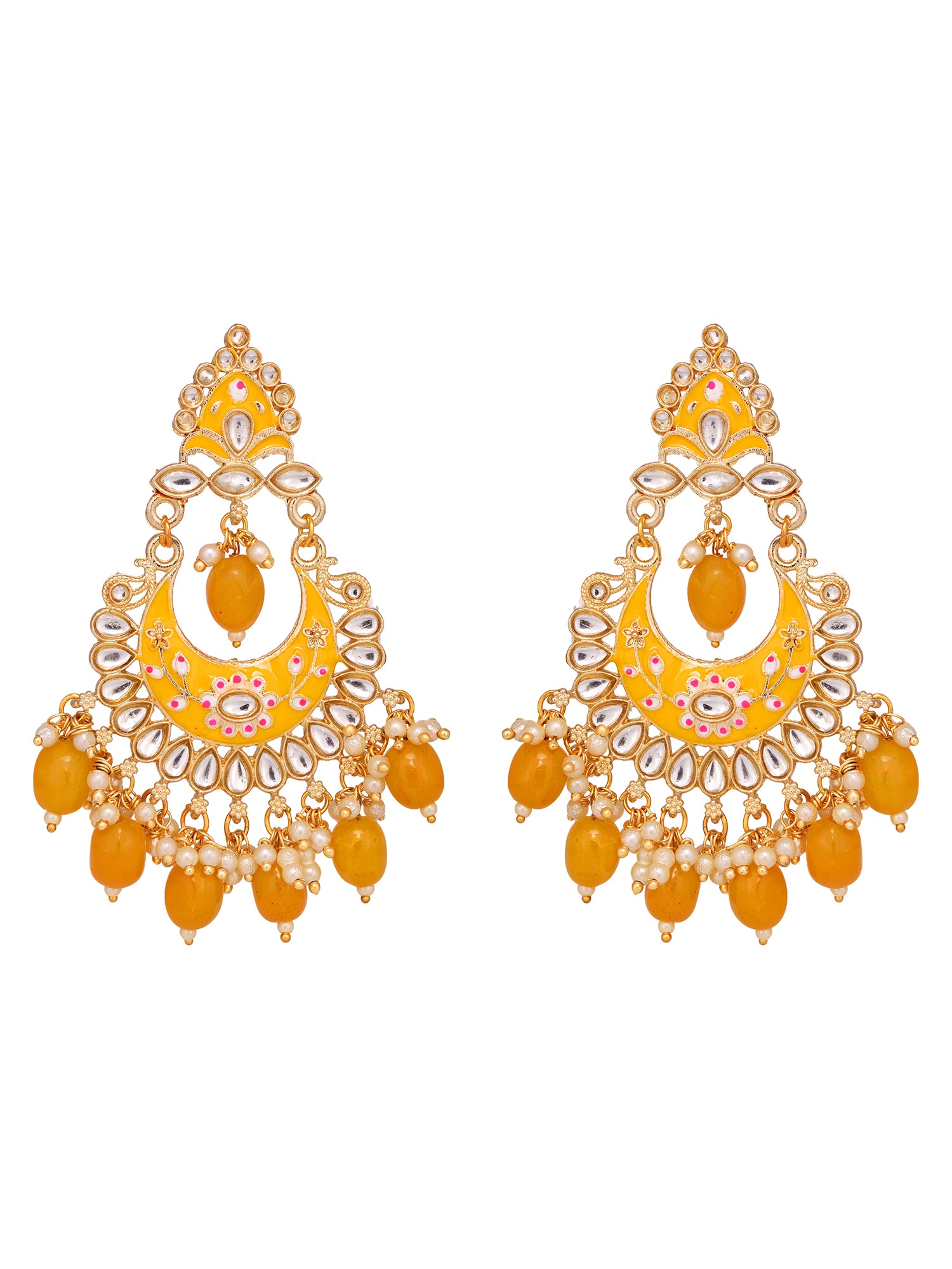 Gold Plated Yellow Contemporary Chandbali Drop Earrings