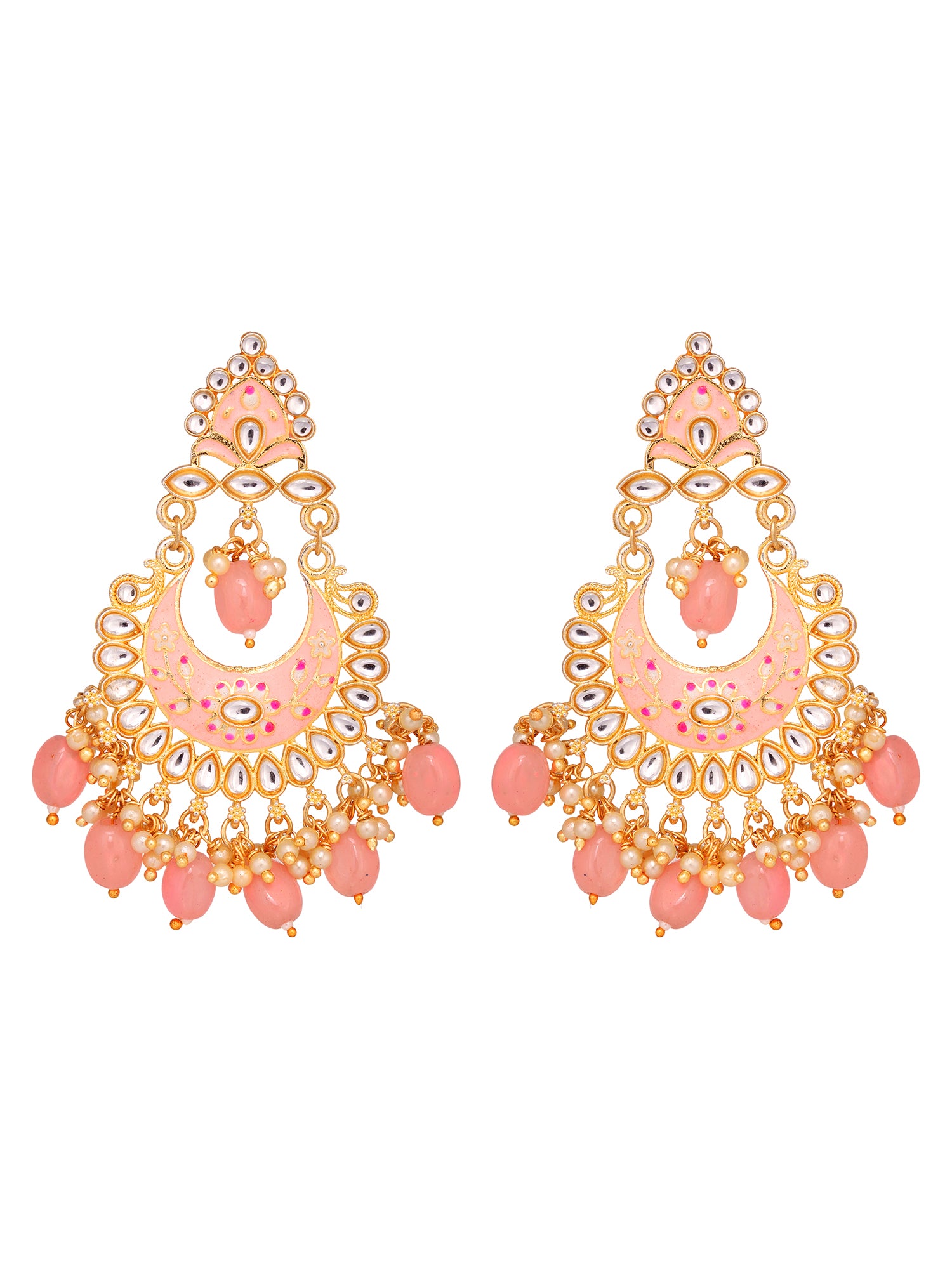 Gold Plated Pink Contemporary Chandbali Drop Earrings