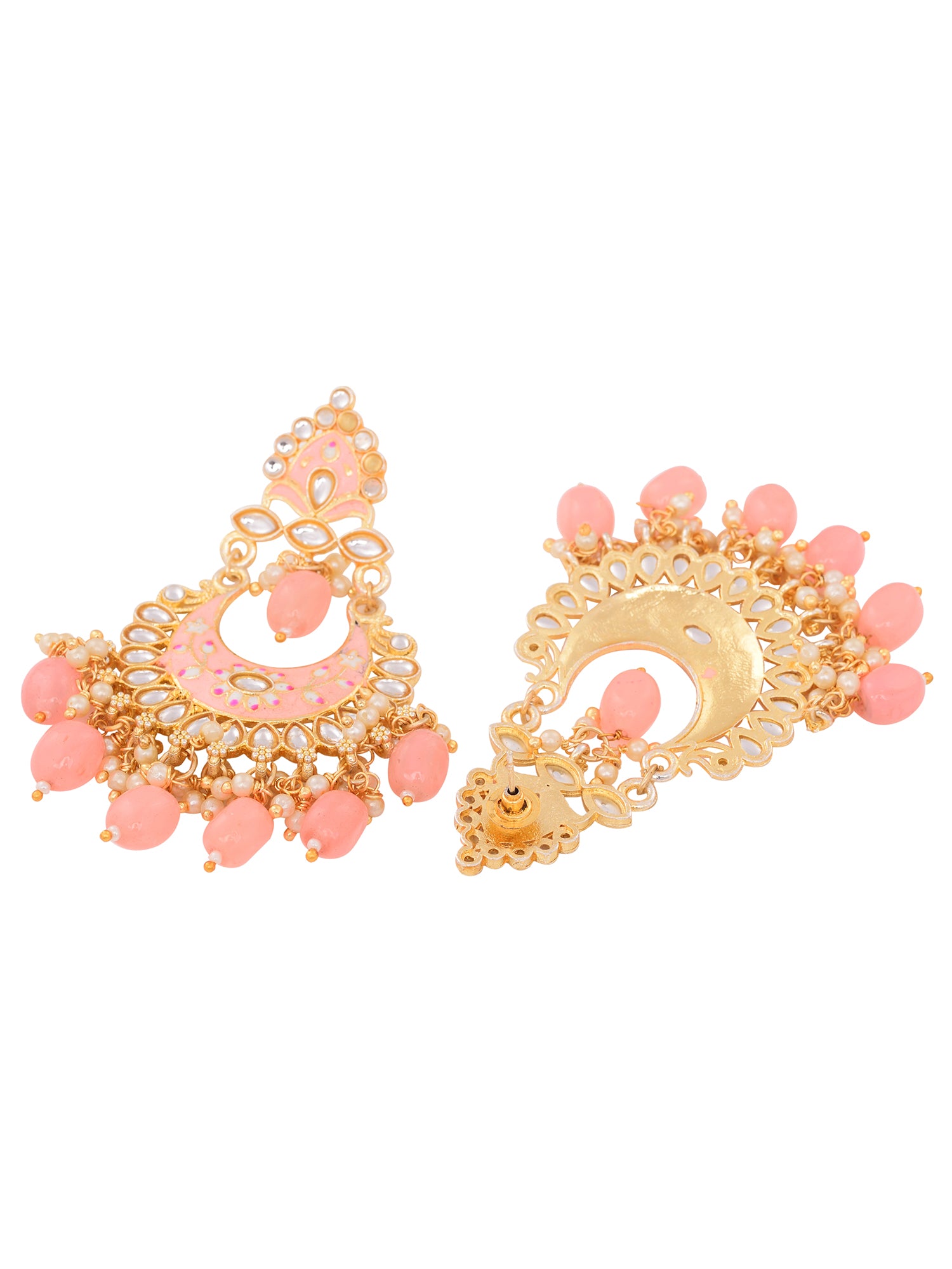 Gold Plated Pink Contemporary Chandbali Drop Earrings