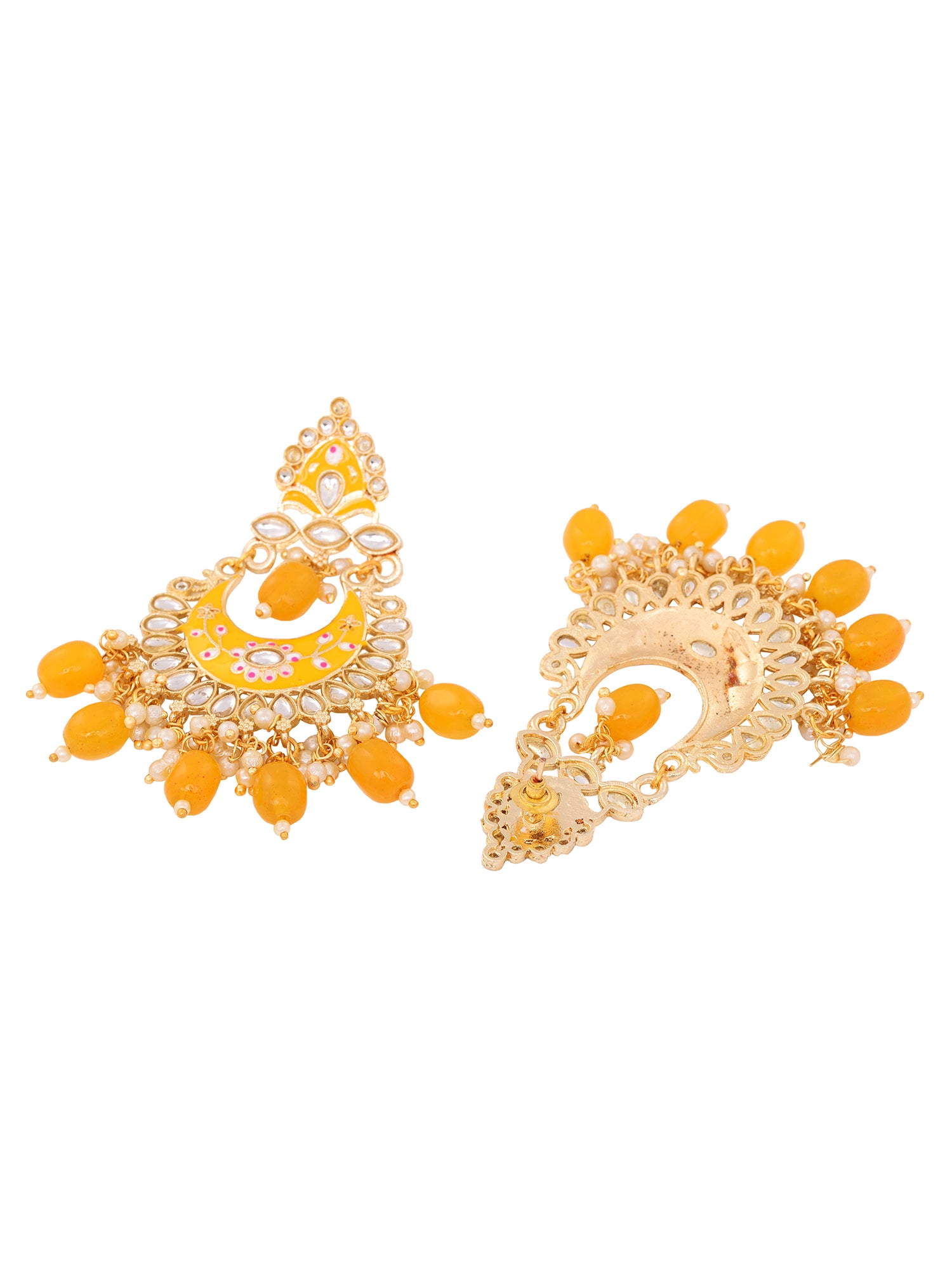 Gold Plated Yellow Contemporary Chandbali Drop Earrings