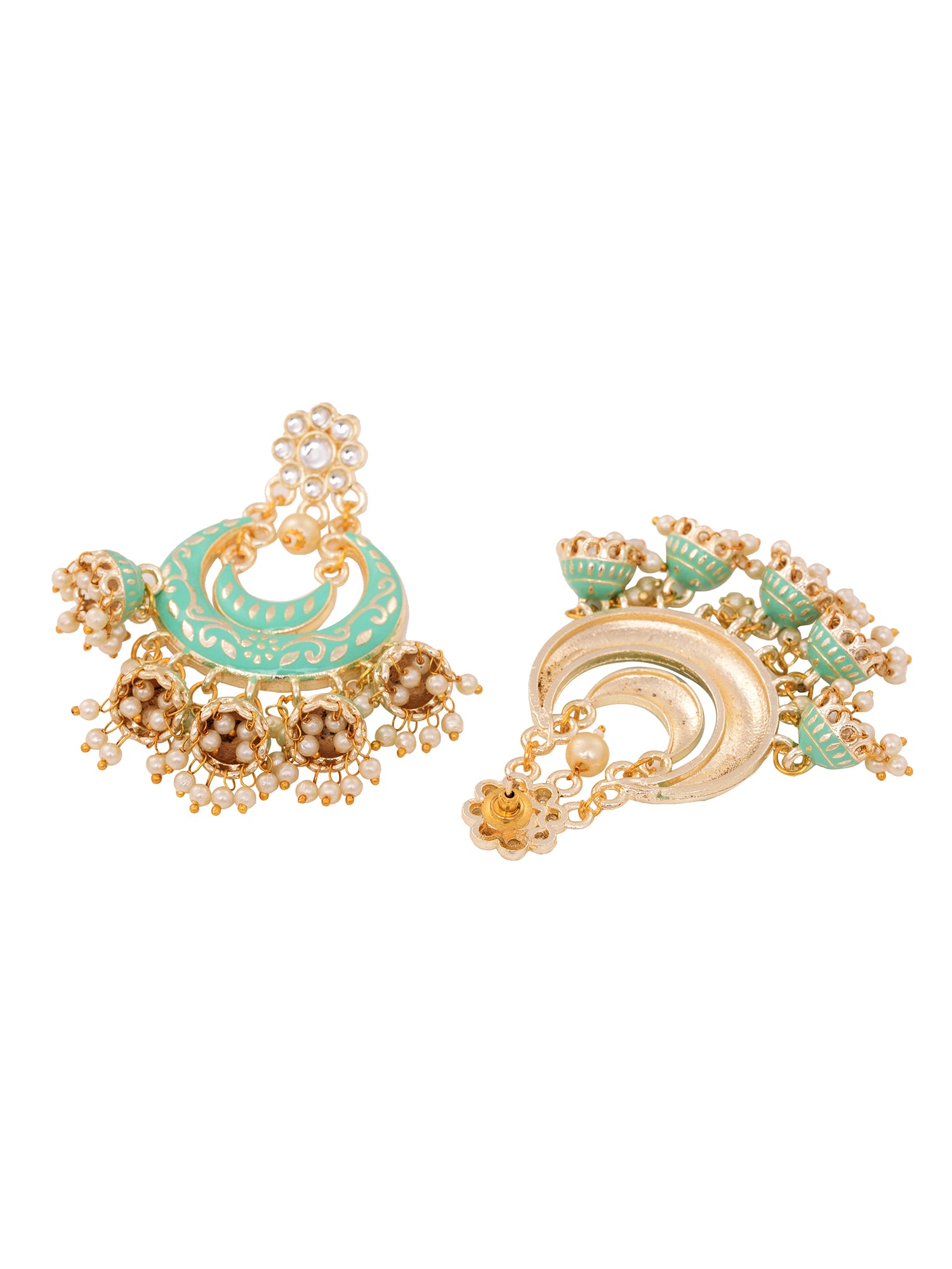 Gold Plated Mint Contemporary Chandbali Drop Earrings