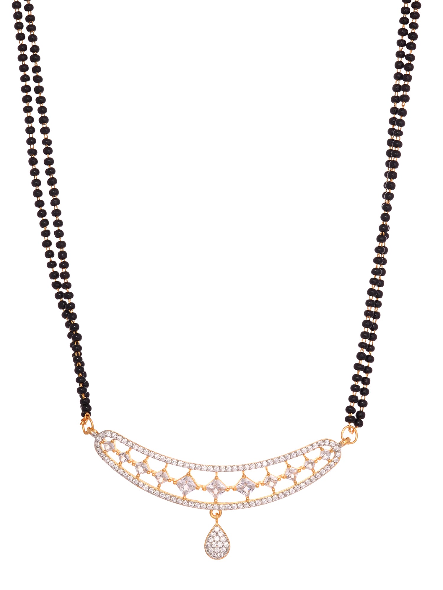 Gold Plated White AD Studded Mangalsutra Earrings