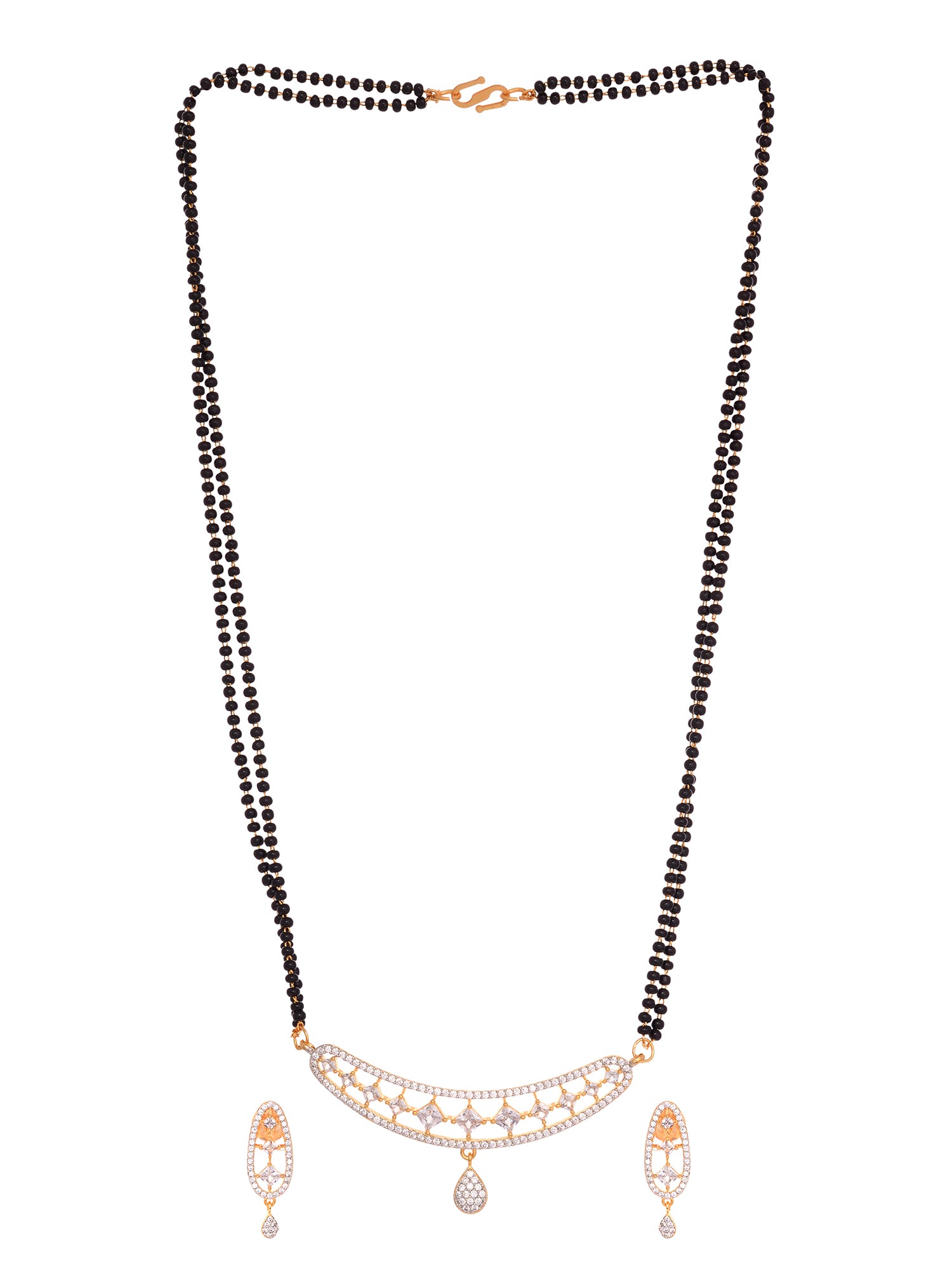 Gold Plated White AD Studded Mangalsutra Earrings