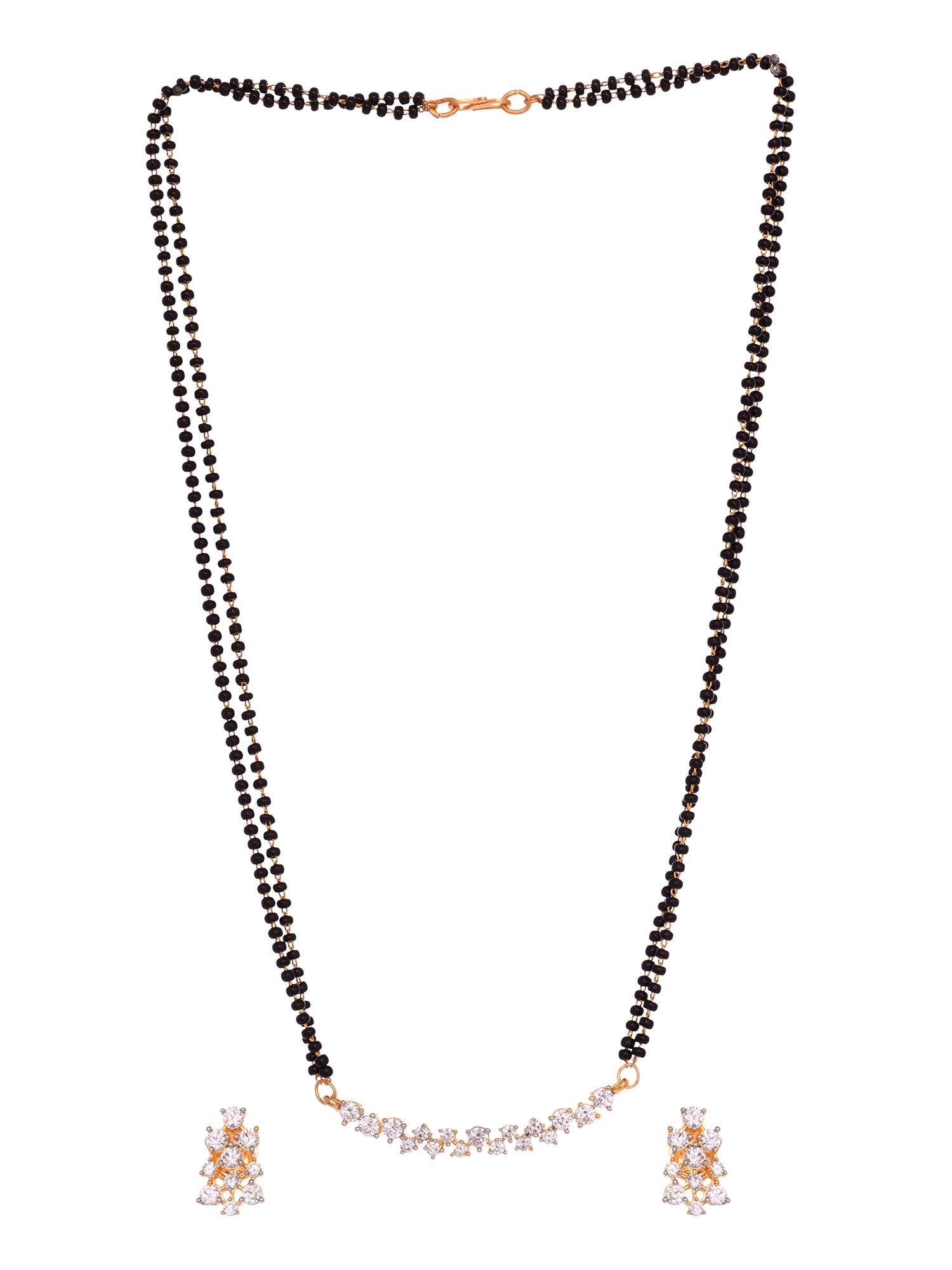 Gold Plated White AD Studded Mangalsutra Earrings