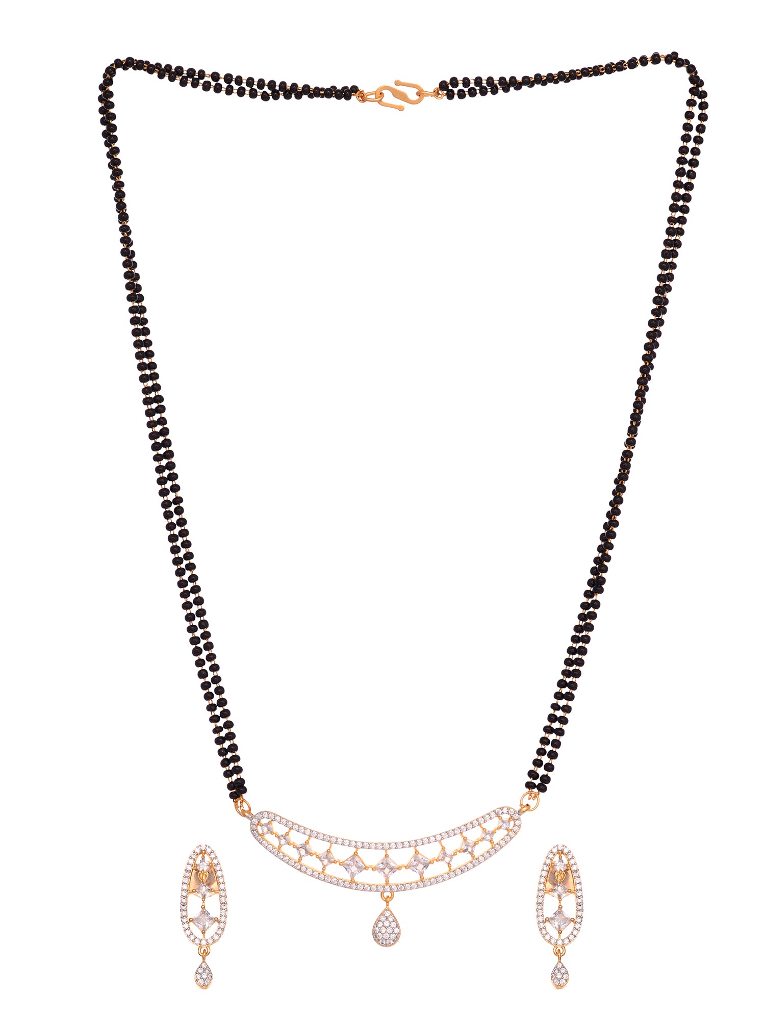 Gold Plated White AD Studded Mangalsutra Earrings