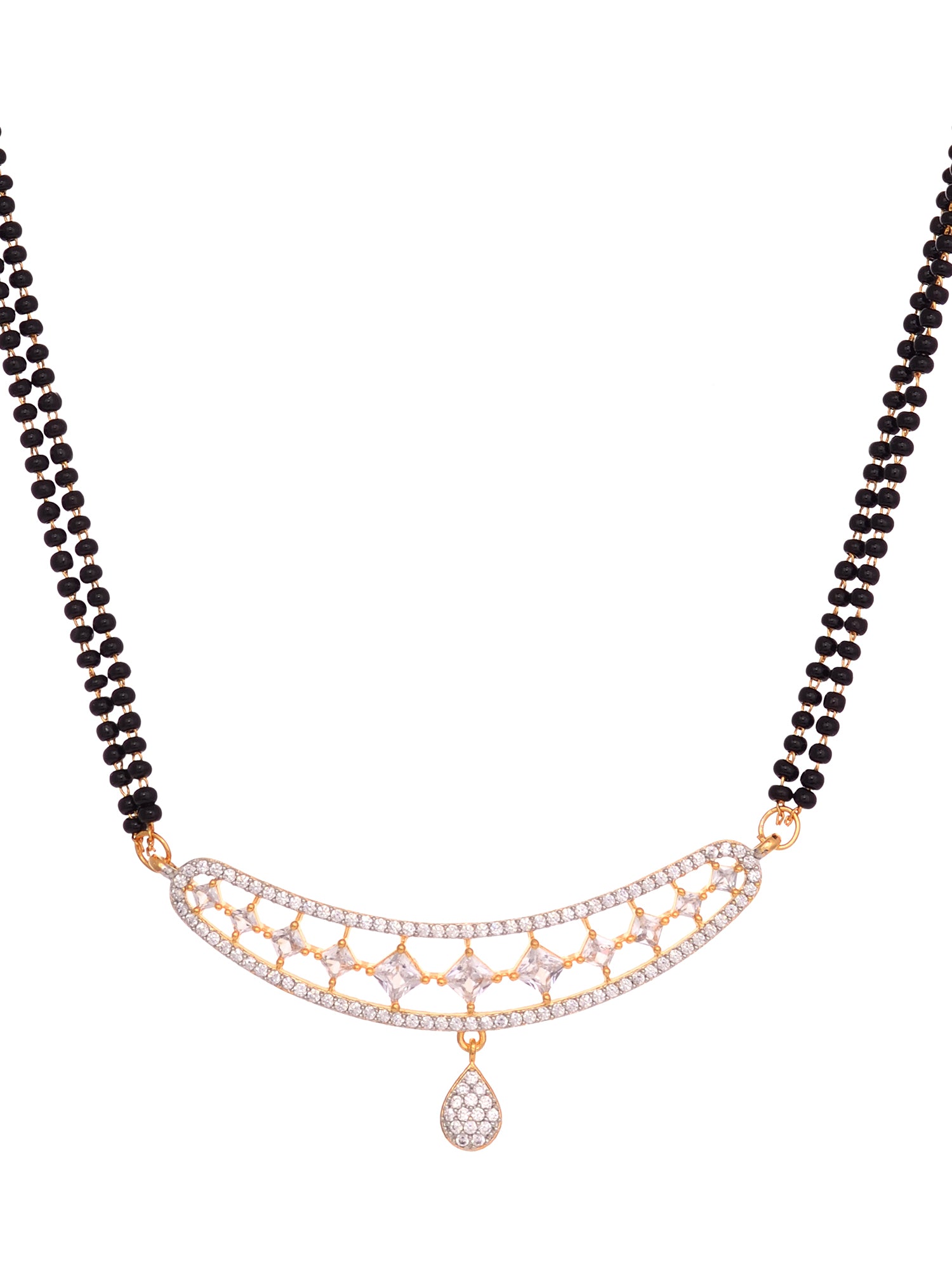 Gold Plated White AD Studded Mangalsutra Earrings