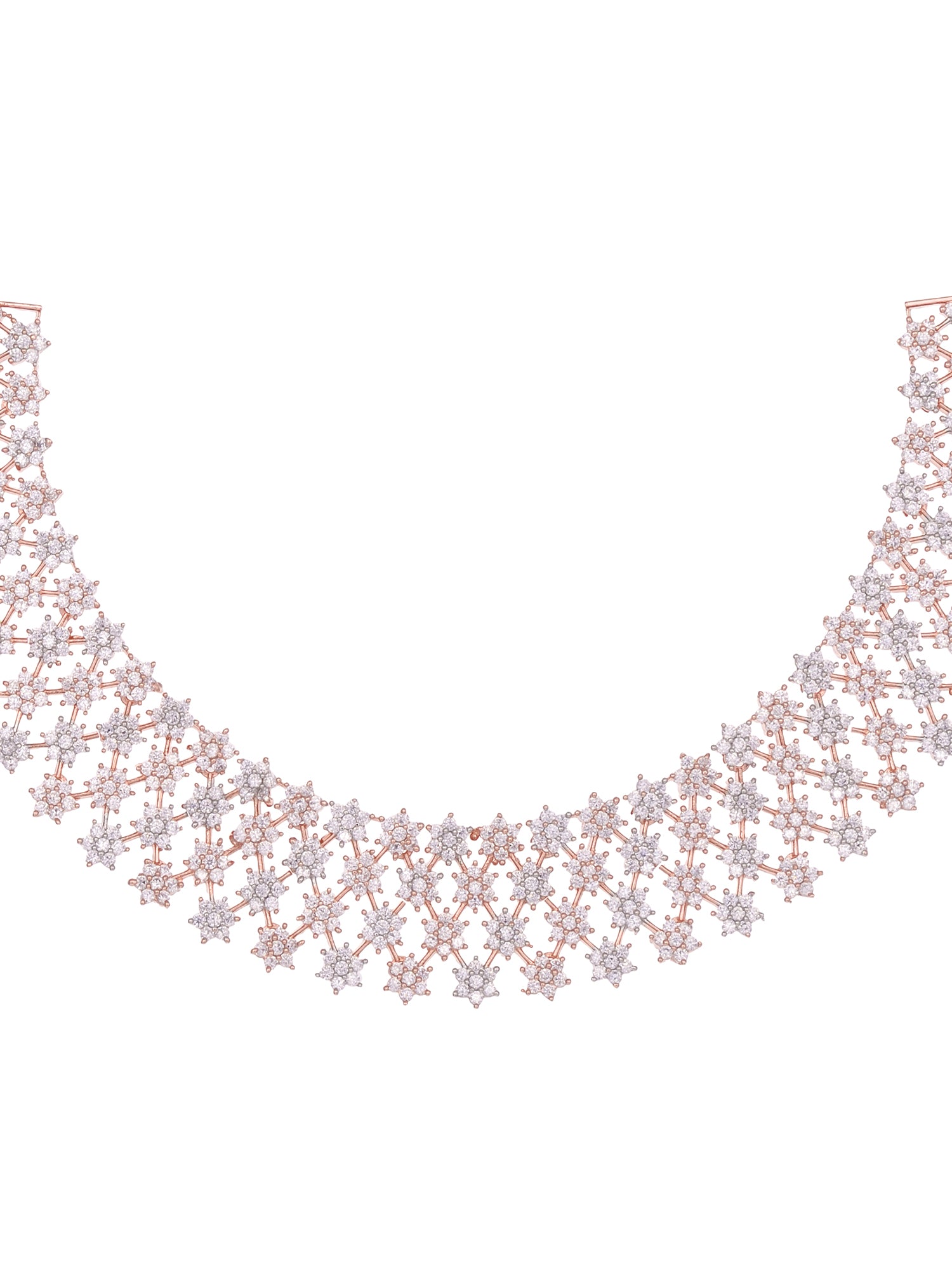 Rose Gold Plated White AD Studded Modern Necklace Jewellery Set Earrings