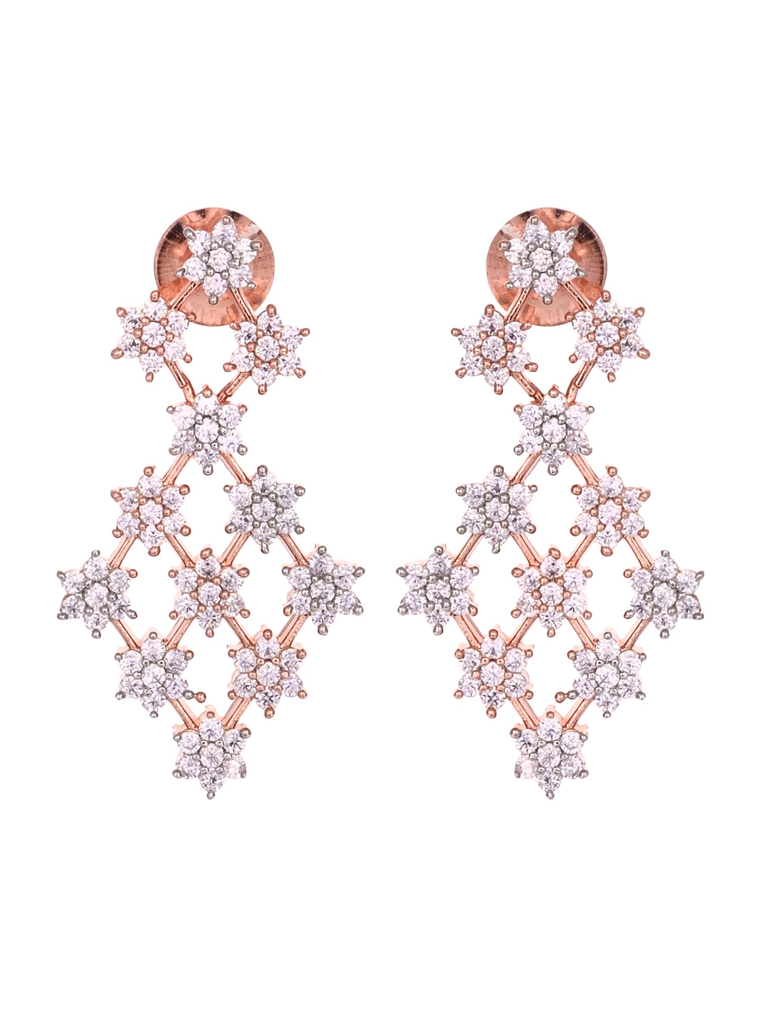 Rose Gold Plated White AD Studded Modern Necklace Jewellery Set Earrings