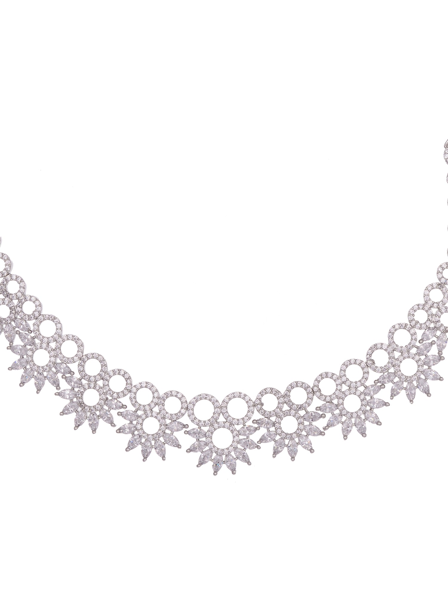 Silver Plated White AD studded Star Shaped Necklace Jewellery Set