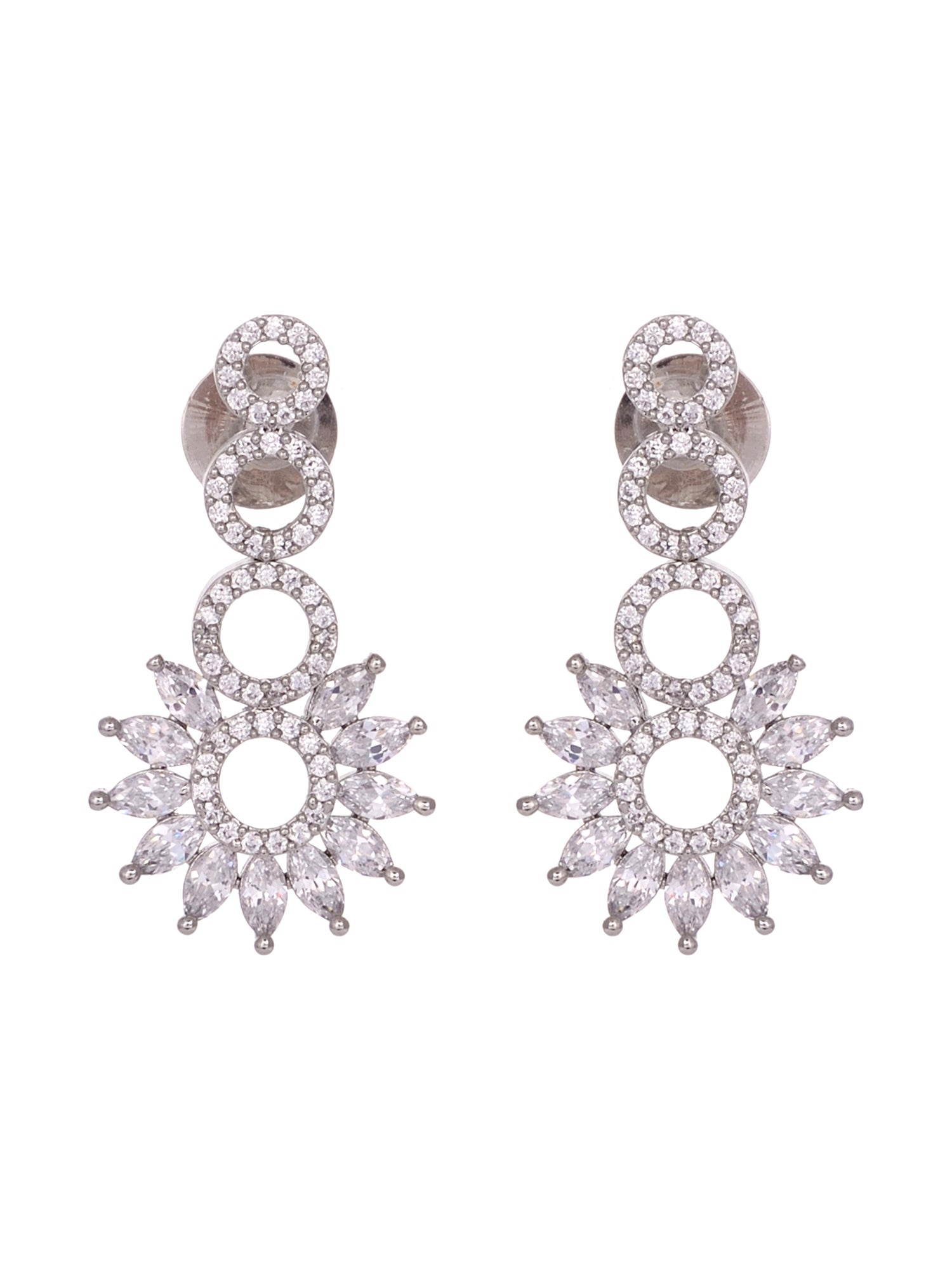 Silver Plated White AD studded Star Shaped Necklace Jewellery Set