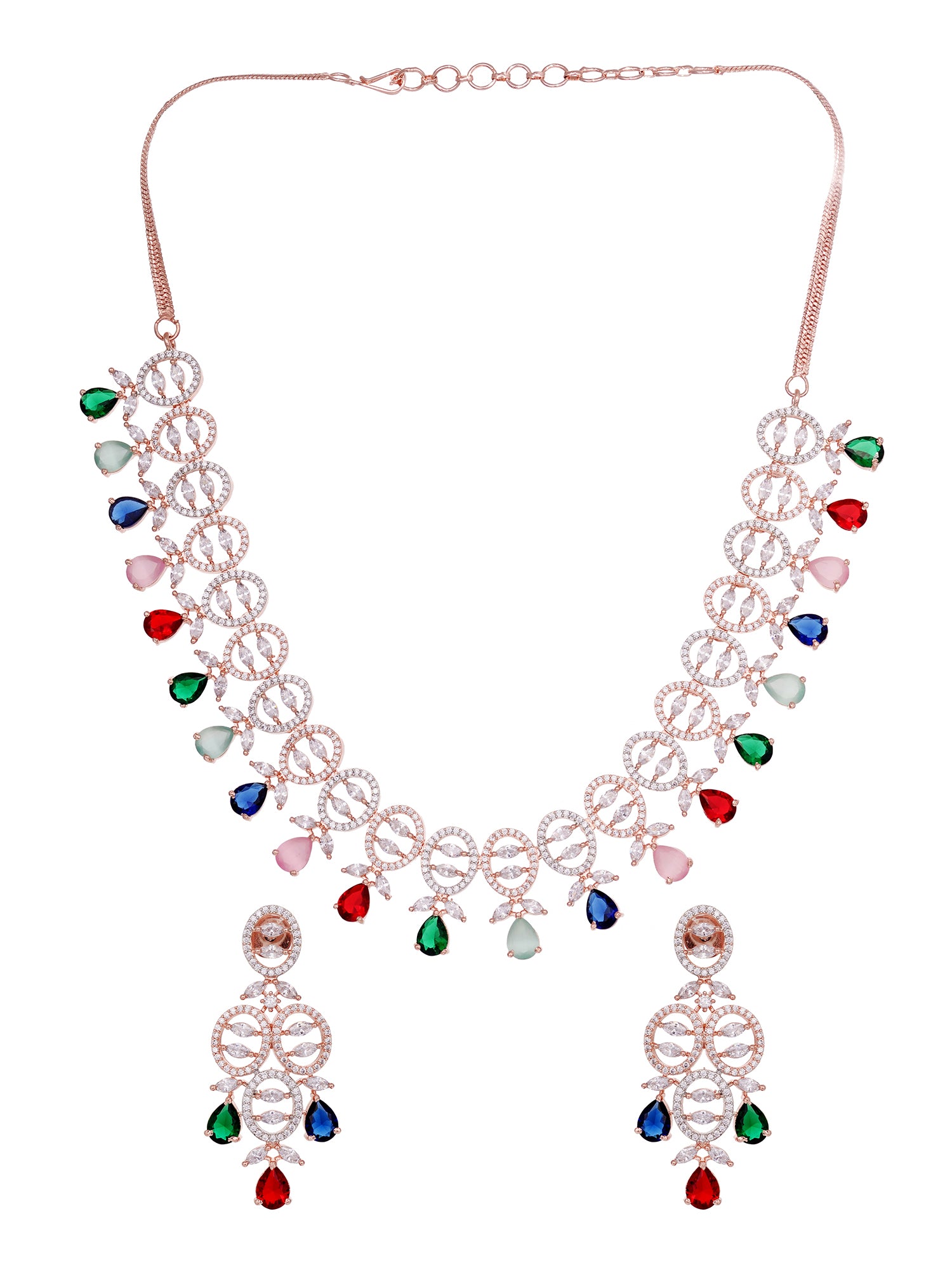 Rose Gold Toned Multi Contemporary Necklace Jewellery Set